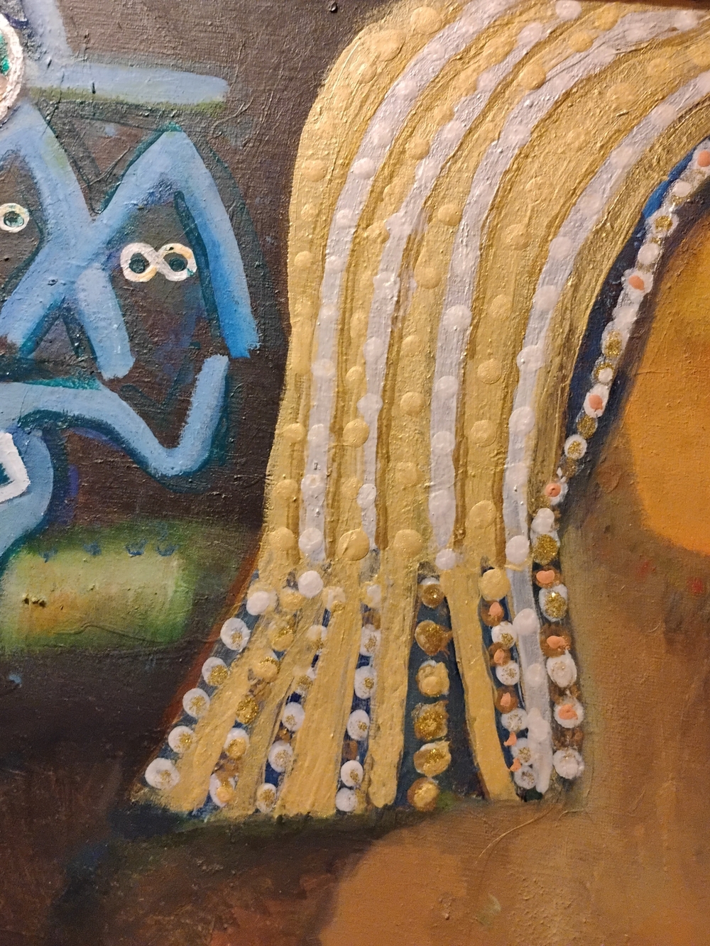 WARRIOR Contemporary Gold and Blue Abstract Home OIL Art Painting